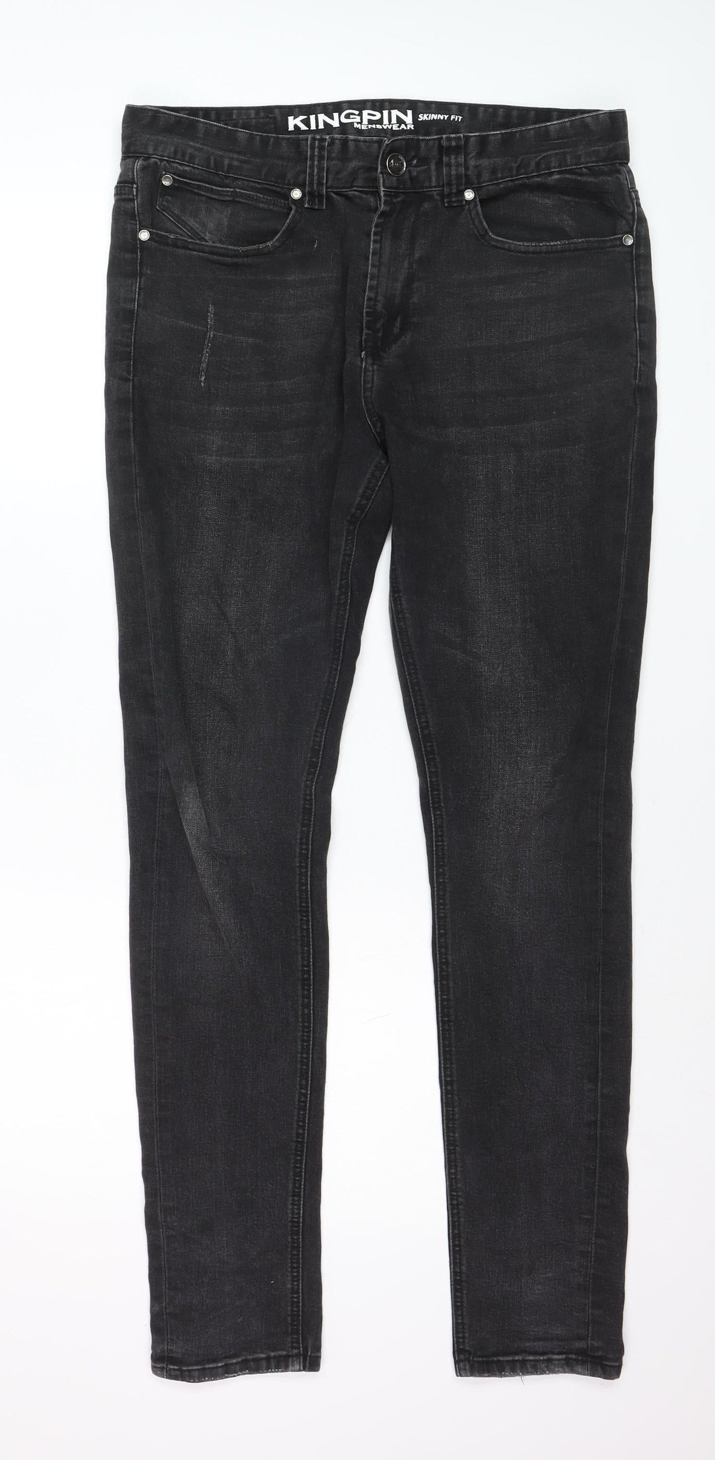 Kingpin Mens Black Skinny Fit Stretch Denim Jeans 32R