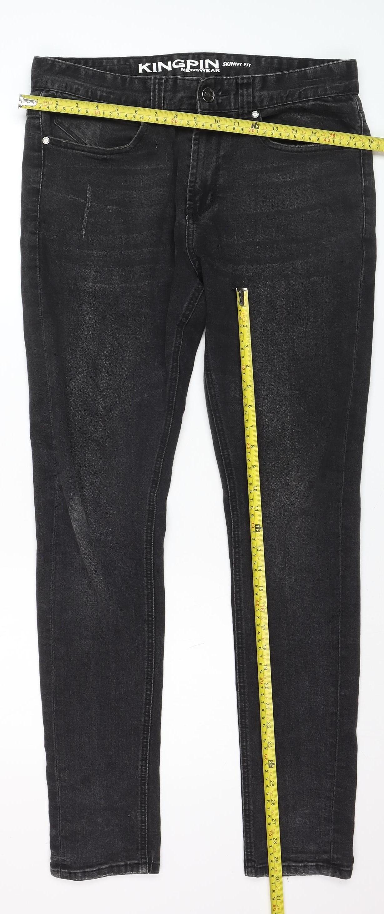 Kingpin Mens Black Skinny Fit Stretch Denim Jeans 32R