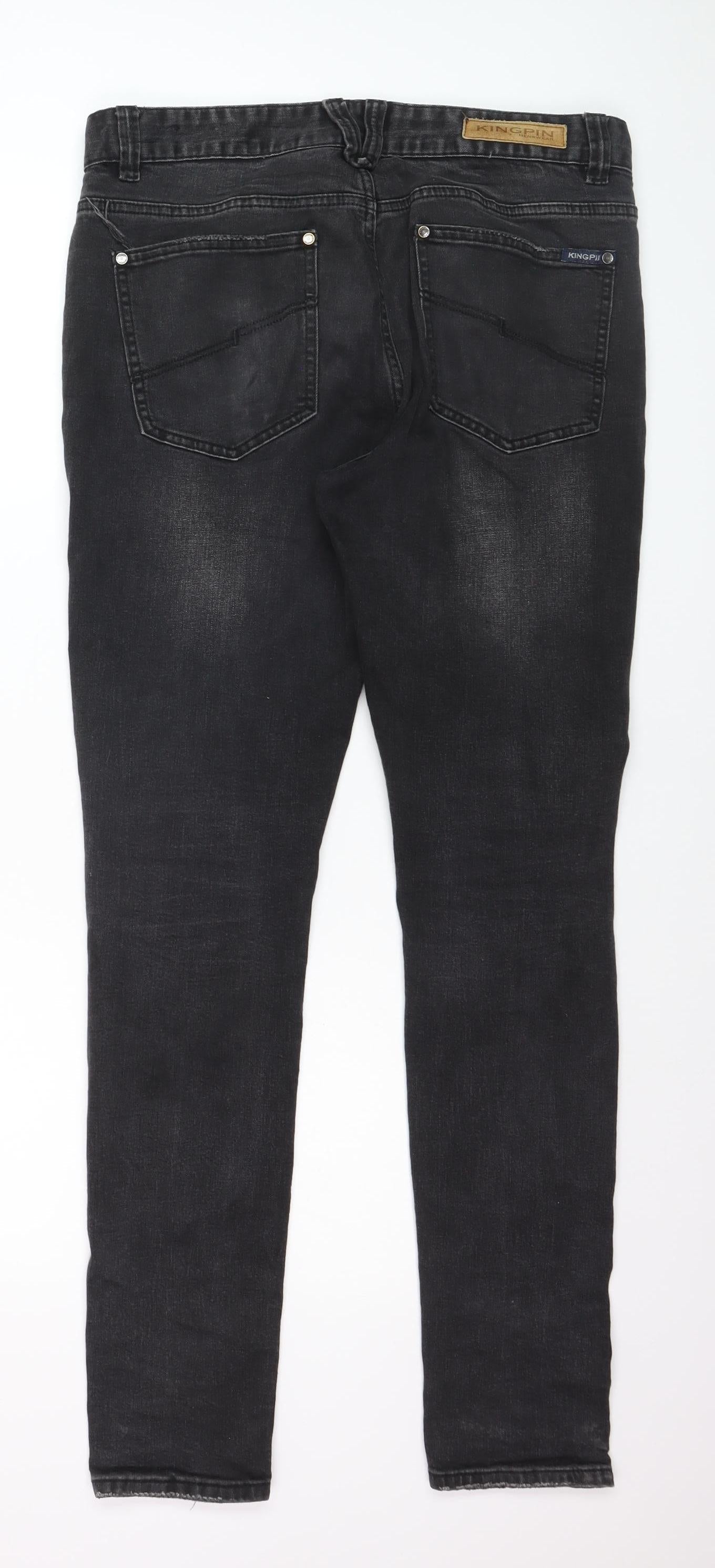 Kingpin Mens Black Skinny Fit Stretch Denim Jeans 32R