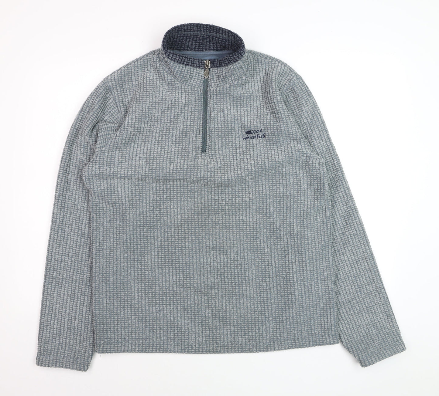 Weird Fish Men's Grey Waffle Knit 1/4 Zip Fleece Jumper M