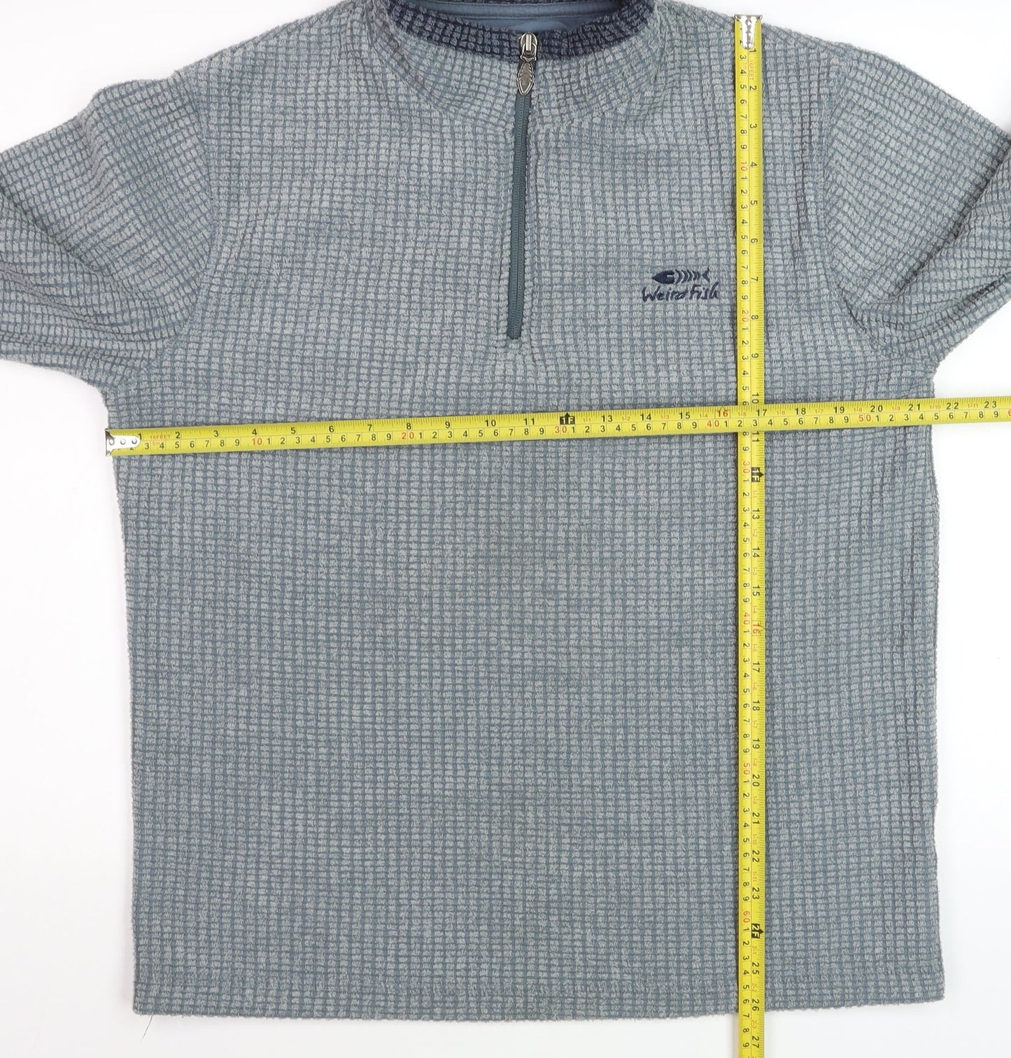 Weird Fish Men's Grey Waffle Knit 1/4 Zip Fleece Jumper M