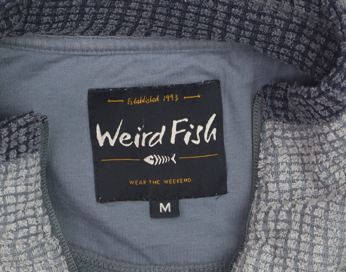 Weird Fish Men's Grey Waffle Knit 1/4 Zip Fleece Jumper M