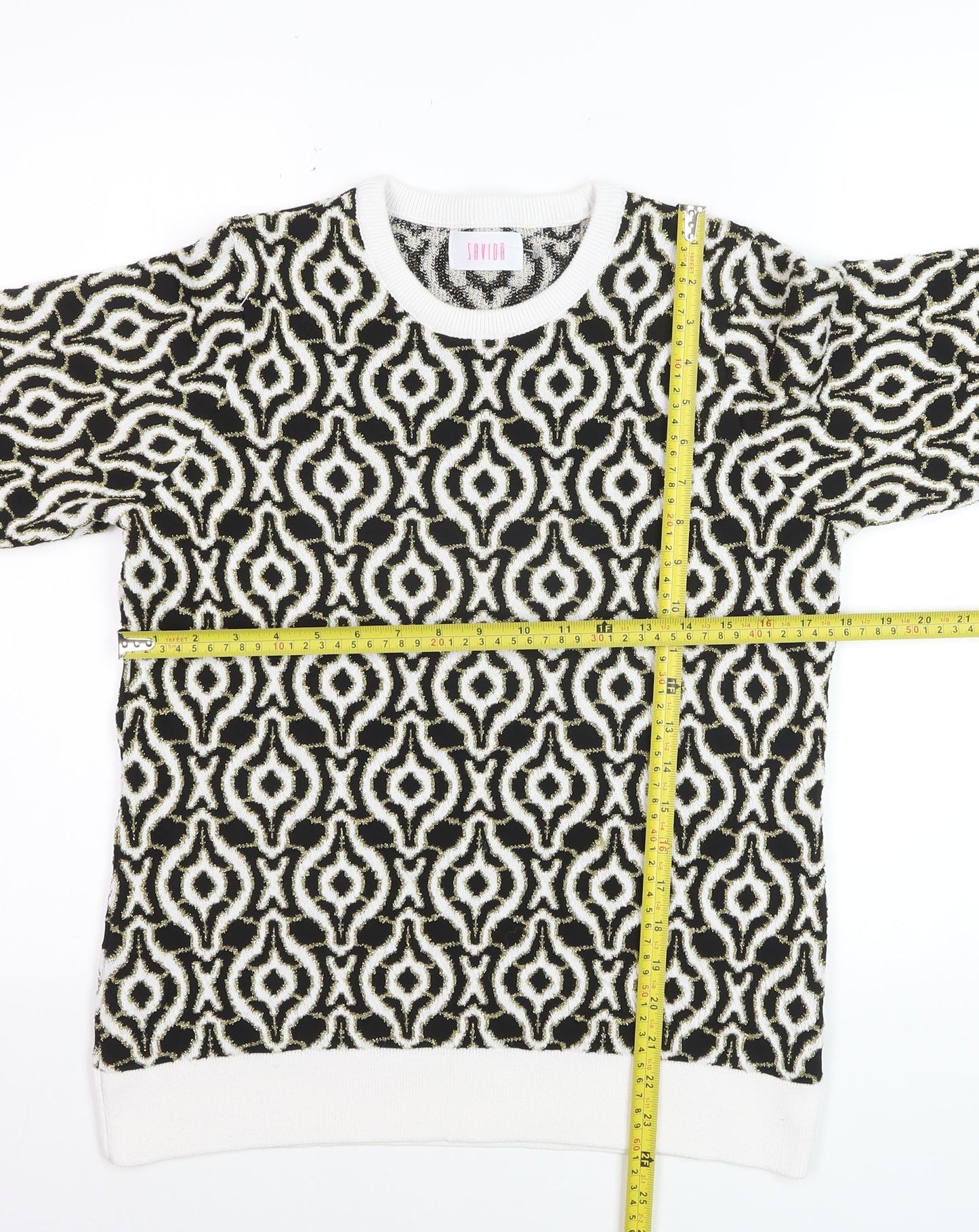Savida Women’s Black & White Geometric Knit Jumper Size 12