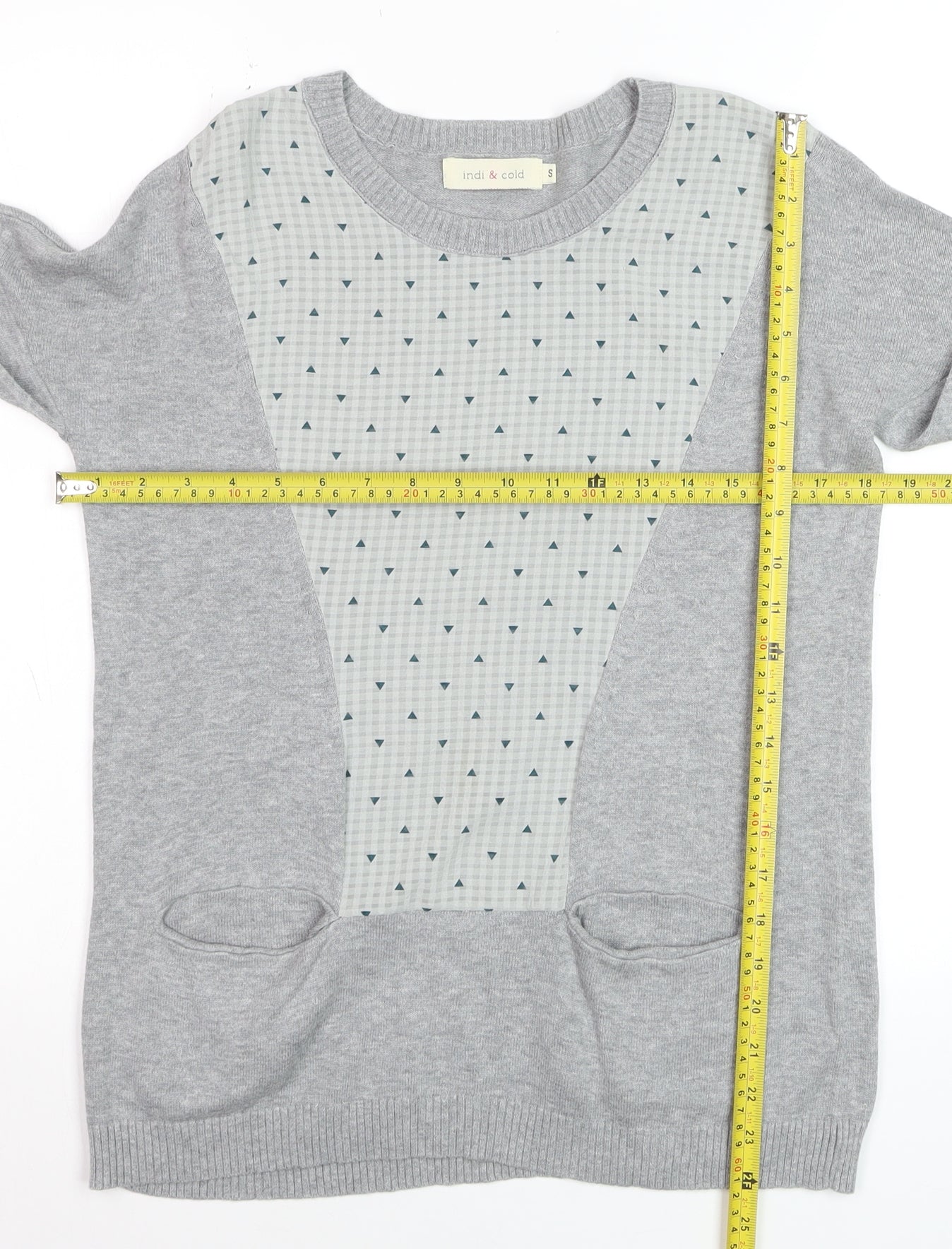 Indi & Cold Women's Grey Geometric Knit Pullover Jumper Size S