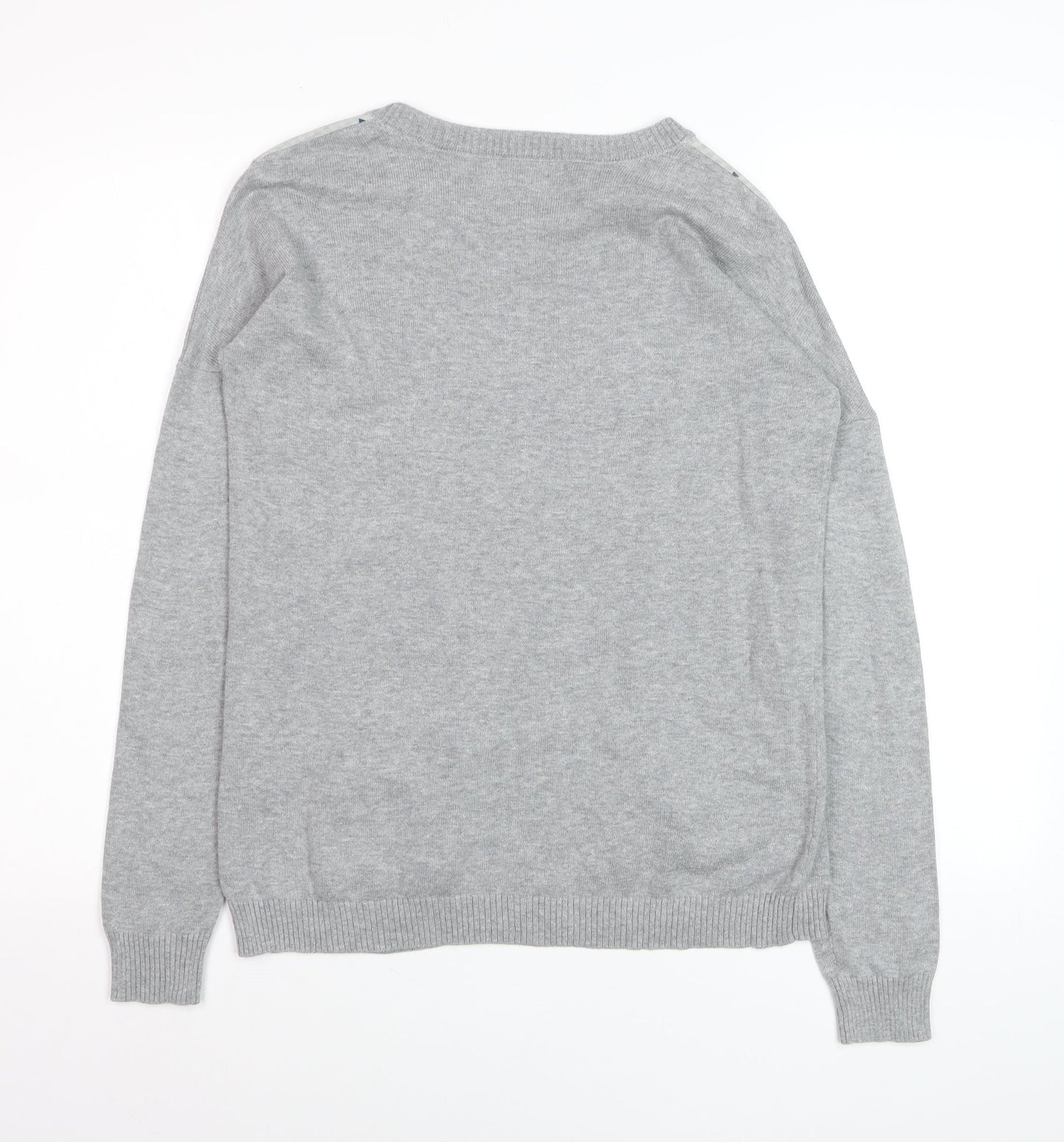 Indi & Cold Women's Grey Geometric Knit Pullover Jumper Size S
