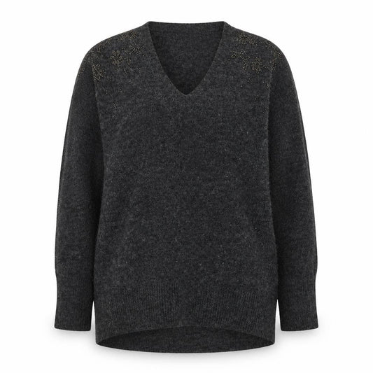 Monsoon Womens Grey Beaded V-Neck Long Sleeve Jumper Size M