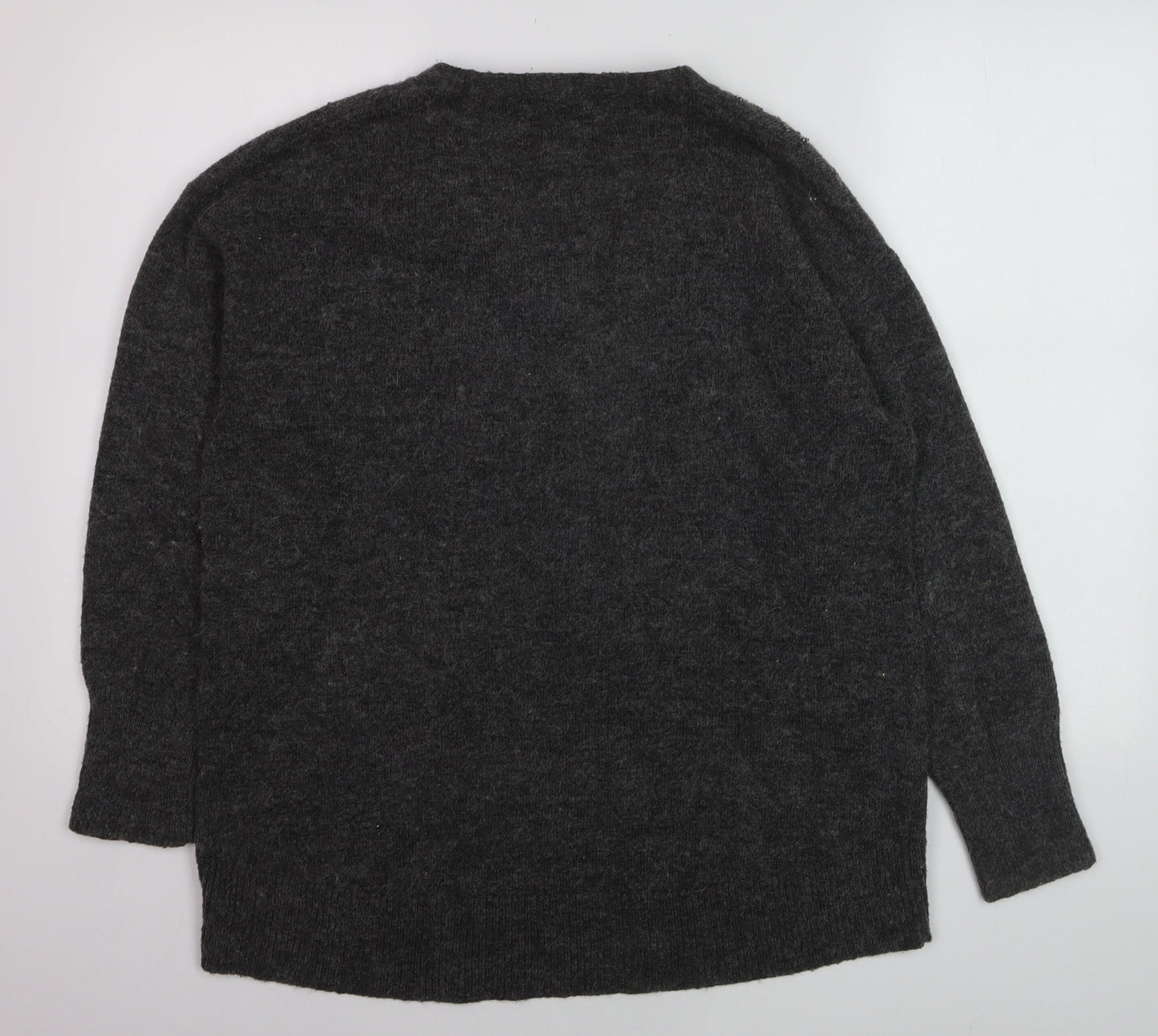 Monsoon Womens Grey Beaded V-Neck Long Sleeve Jumper Size M