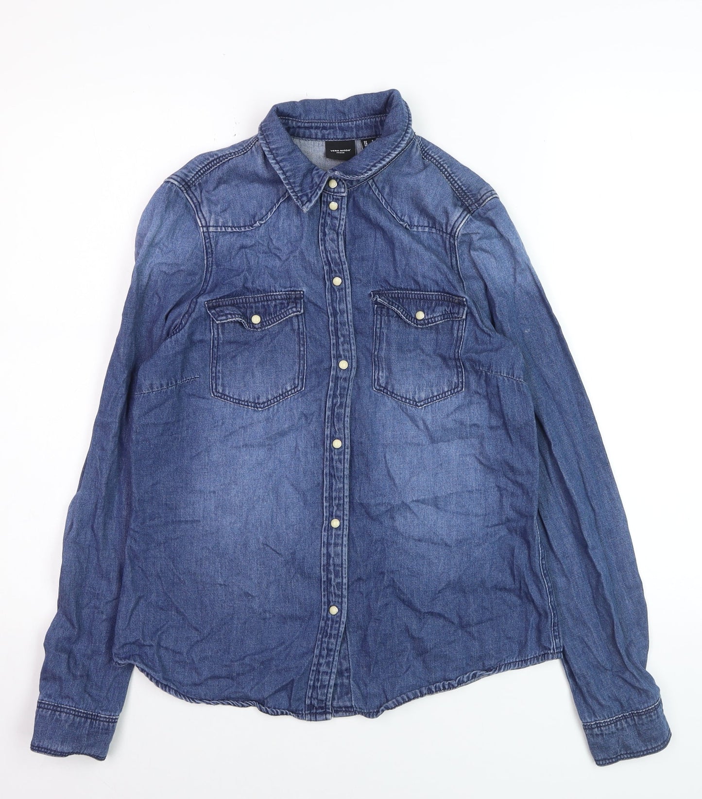 Vero Moda Women's Blue Denim Button-Up Long Sleeve Shirt S