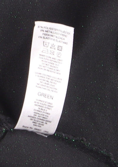 Brand and care label for Gallery Women’s Green Glitter Mock Neck Long Sleeve jumper, size UK 8