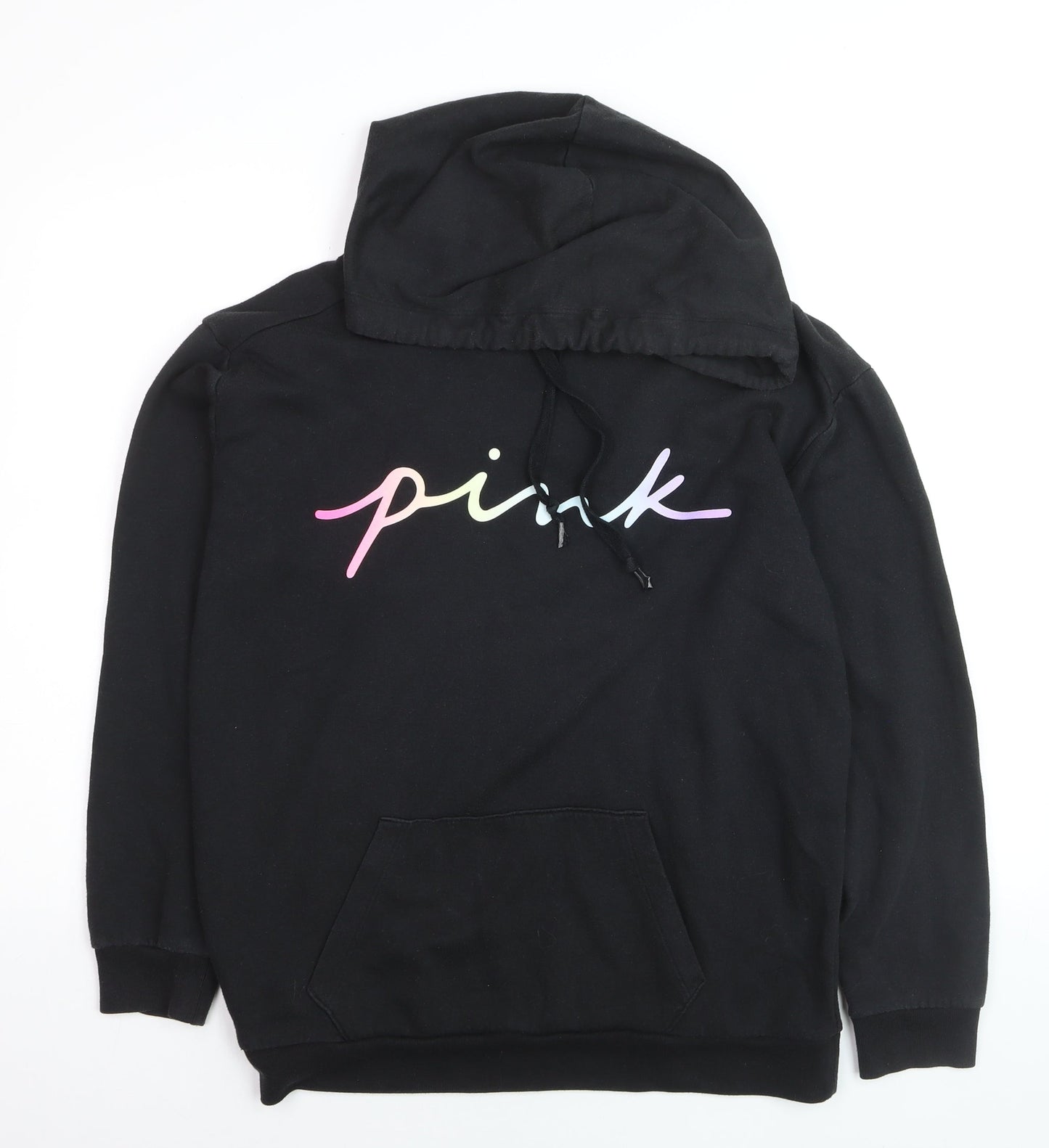 Victoria’s Secret PINK Unisex Black Pullover Hoodie M Logo Fleece