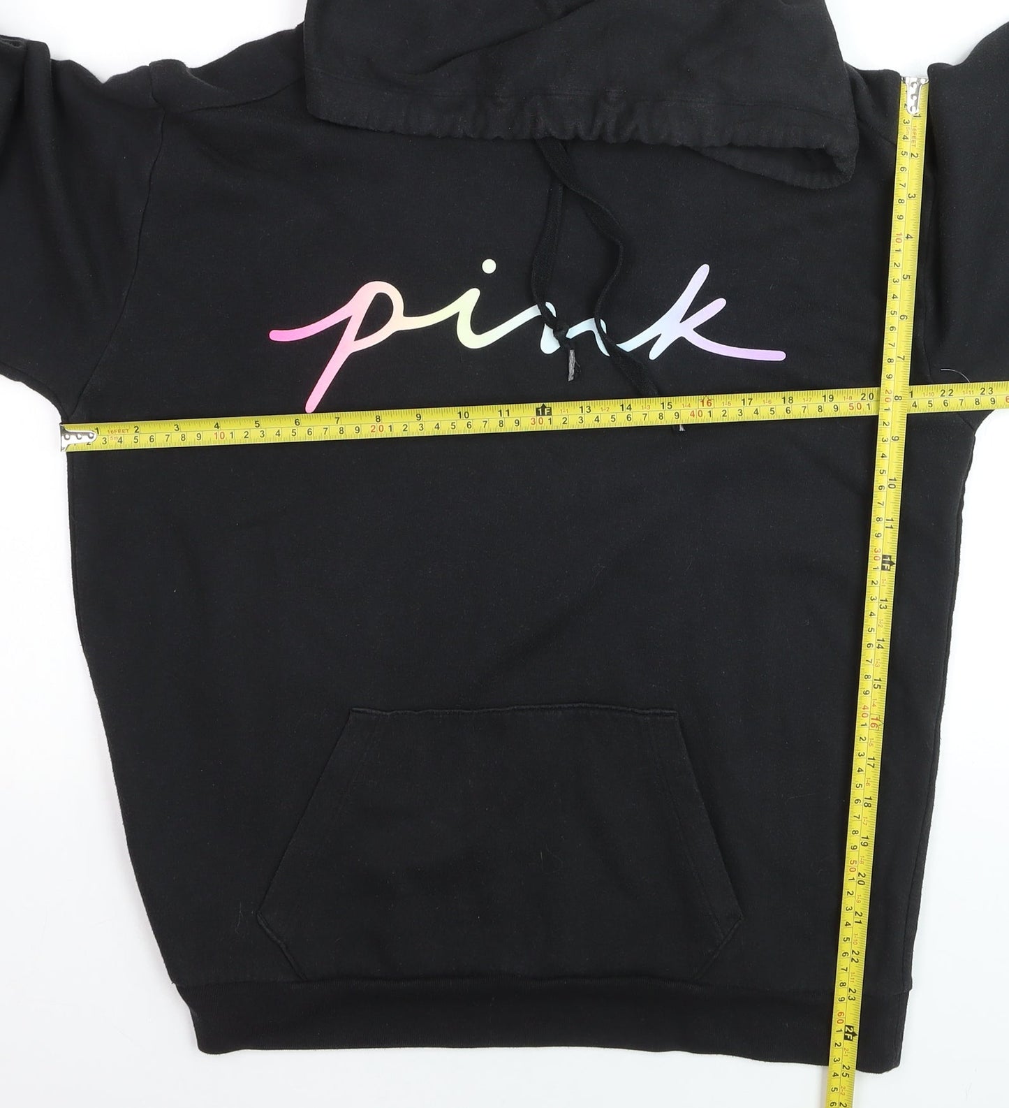 Victoria’s Secret PINK Unisex Black Pullover Hoodie M Logo Fleece