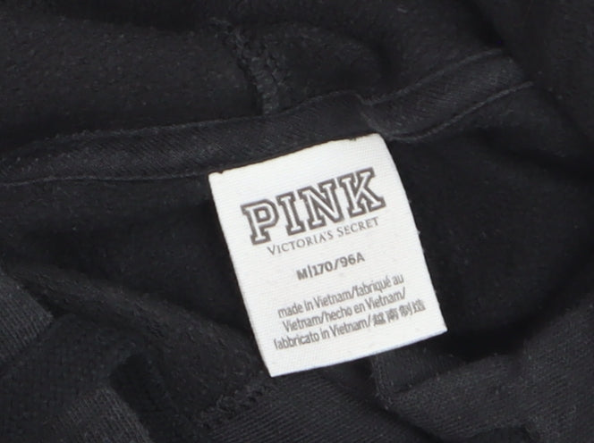Victoria’s Secret PINK Unisex Black Pullover Hoodie M Logo Fleece