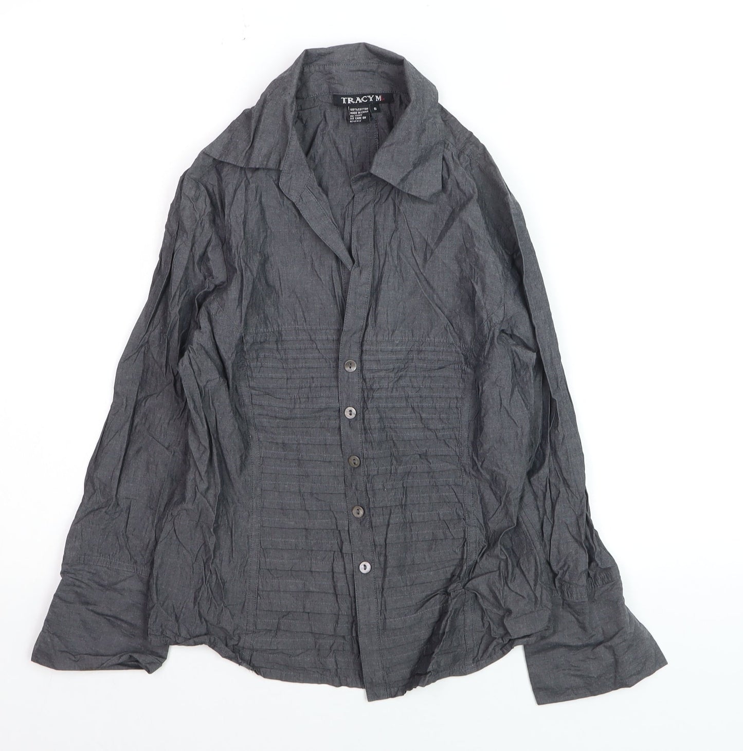 Tracy M Men's Grey Cotton Long Sleeve Button-Up Shirt S
