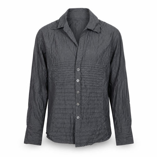 Tracy M Men's Grey Cotton Long Sleeve Button-Up Shirt S