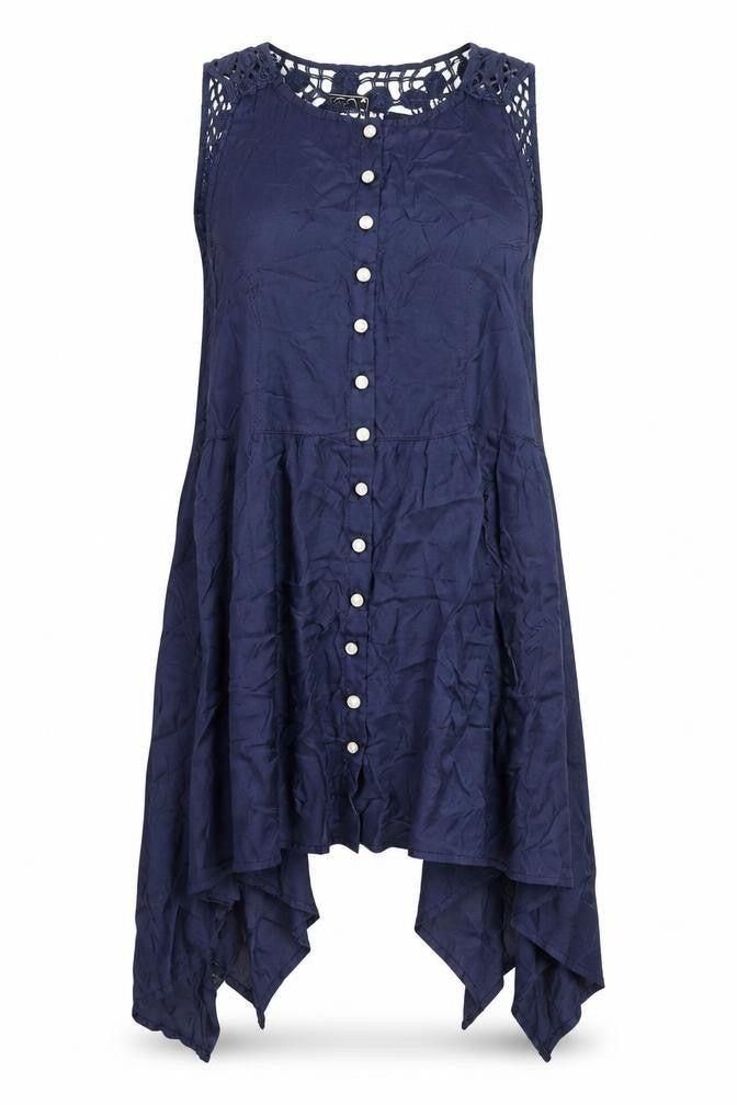 USCO Women's Blue Sleeveless Crochet Tunic Blouse Size 12