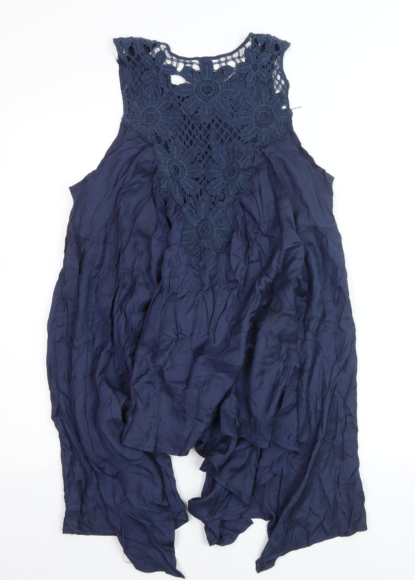 USCO Women's Blue Sleeveless Crochet Tunic Blouse Size 12