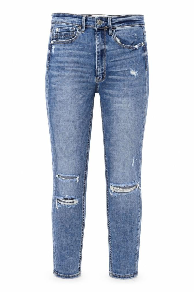 Stradivarius Women Blue Size 10 Distressed Super High Waist Skinny Jeans