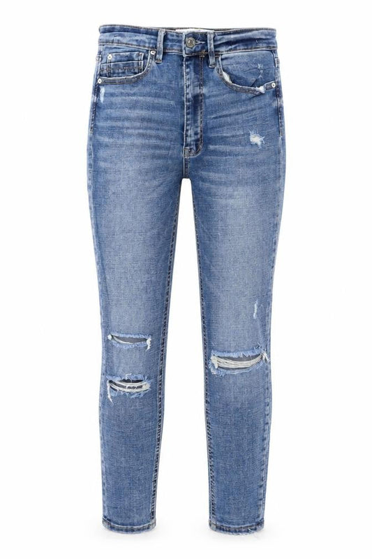 Stradivarius Women Blue Size 10 Distressed Super High Waist Skinny Jeans