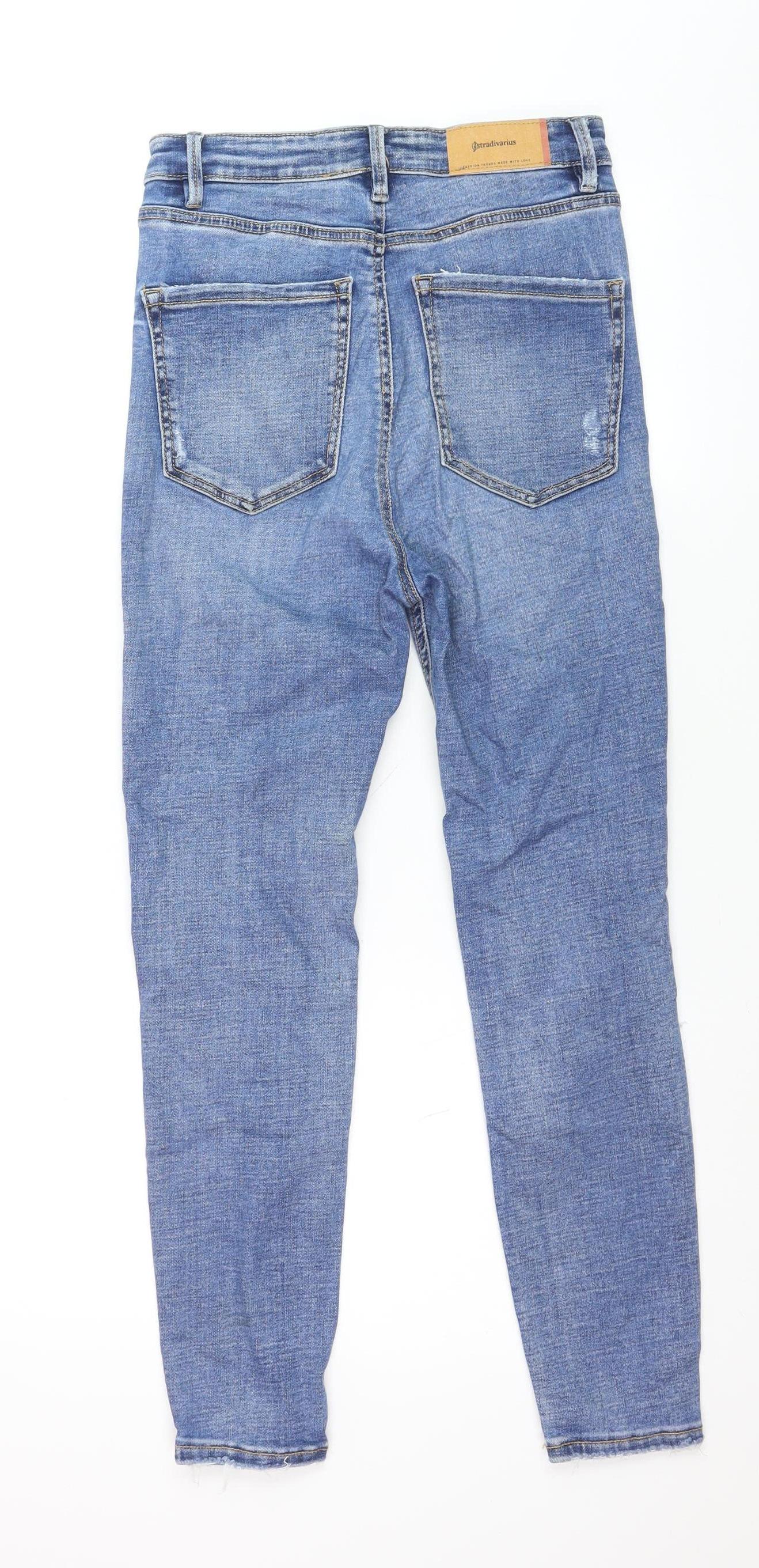 Stradivarius Women Blue Size 10 Distressed Super High Waist Skinny Jeans