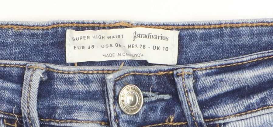 Stradivarius Women Blue Size 10 Distressed Super High Waist Skinny Jeans
