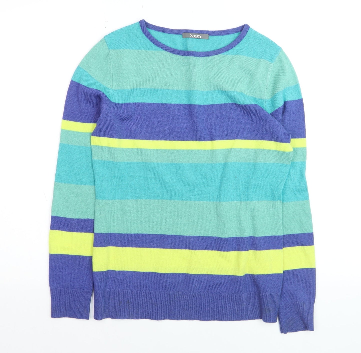 South Women’s Multicoloured Striped Acrylic Jumper UK 8 Crew Neck