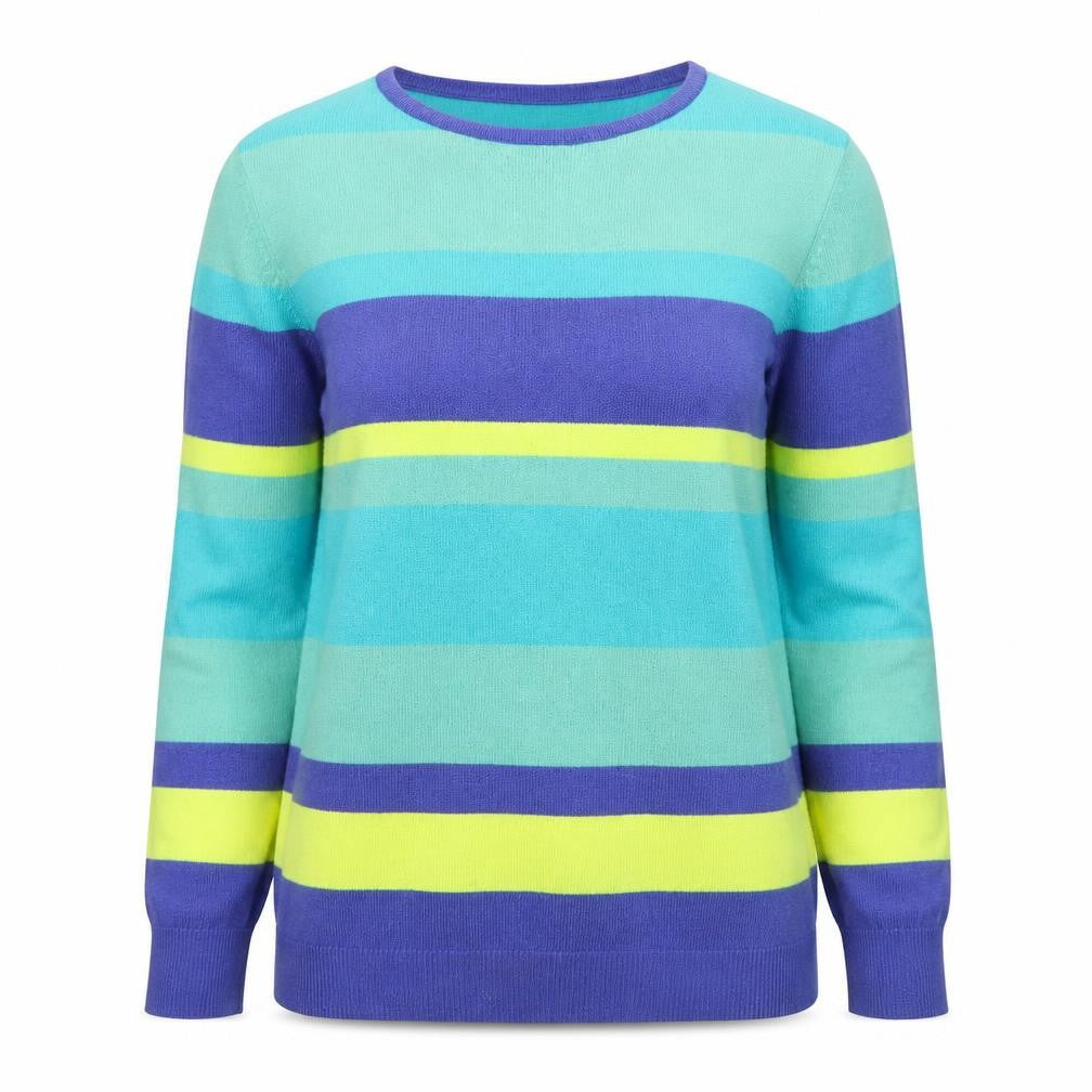 South Women’s Multicoloured Striped Acrylic Jumper UK 8 Crew Neck