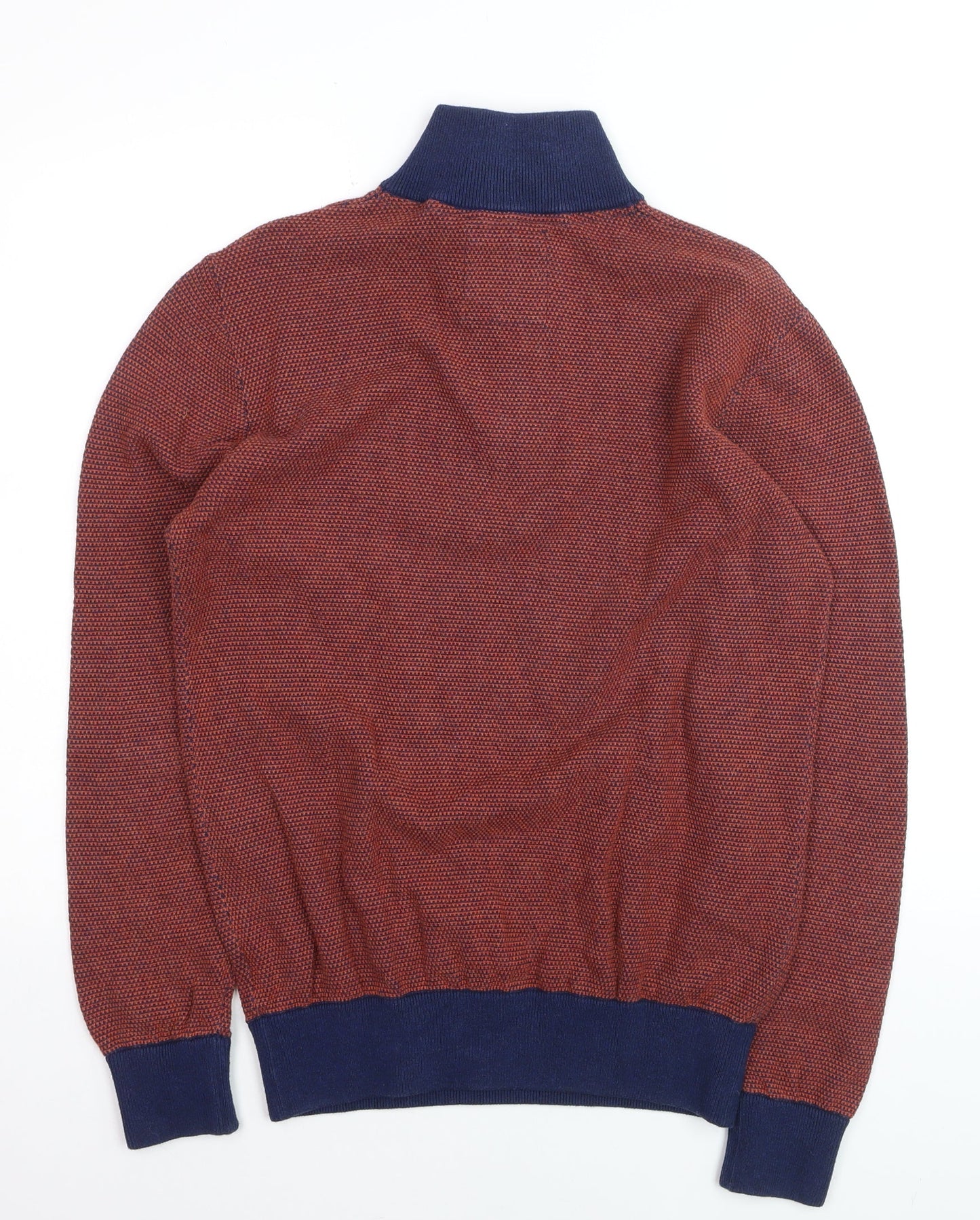 6th Sense Men's Red Blue 1/4 Zip Cotton Jumper L Knit High Neck