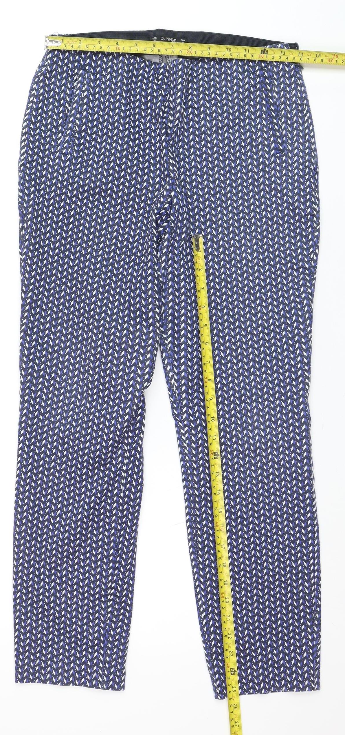 Dunnes Womens Blue Geometric Slim Tapered Trousers Size 10