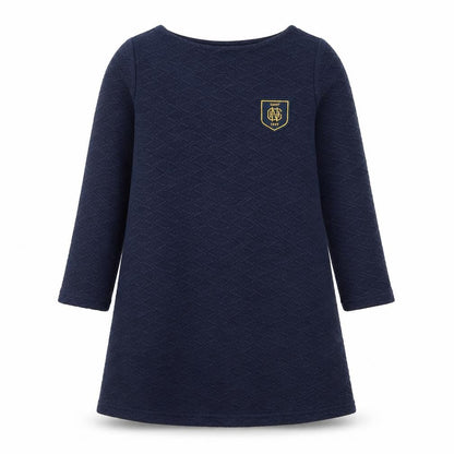 Front view of GANT girls’ blue quilted shift dress 5-6 years long sleeve casual