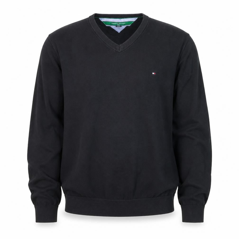 Tommy Hilfiger Men’s Black V-Neck Cotton Golf Jumper XL