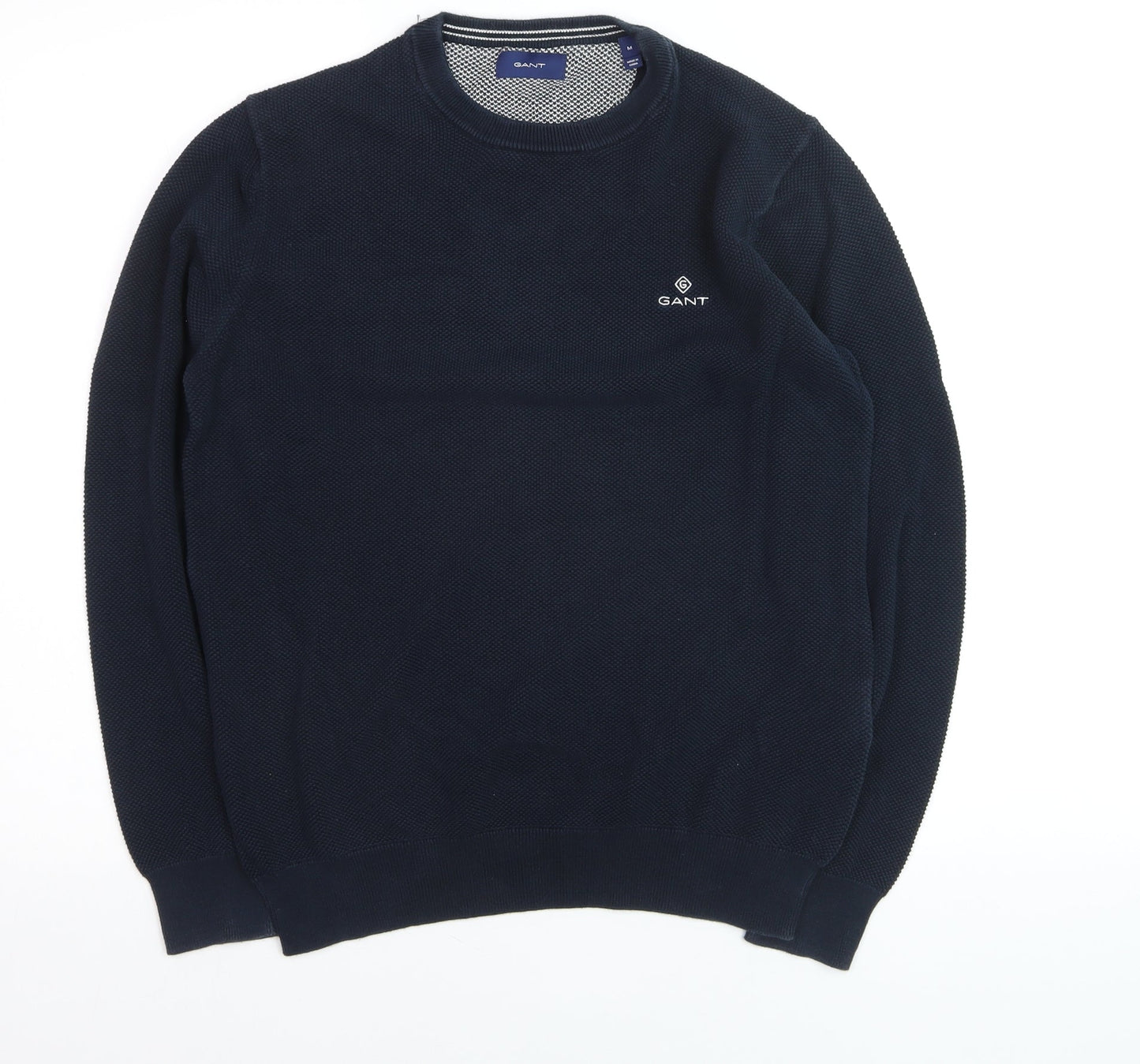 GANT Men's Blue Cotton Crew Neck Waffle Knit Jumper Size M