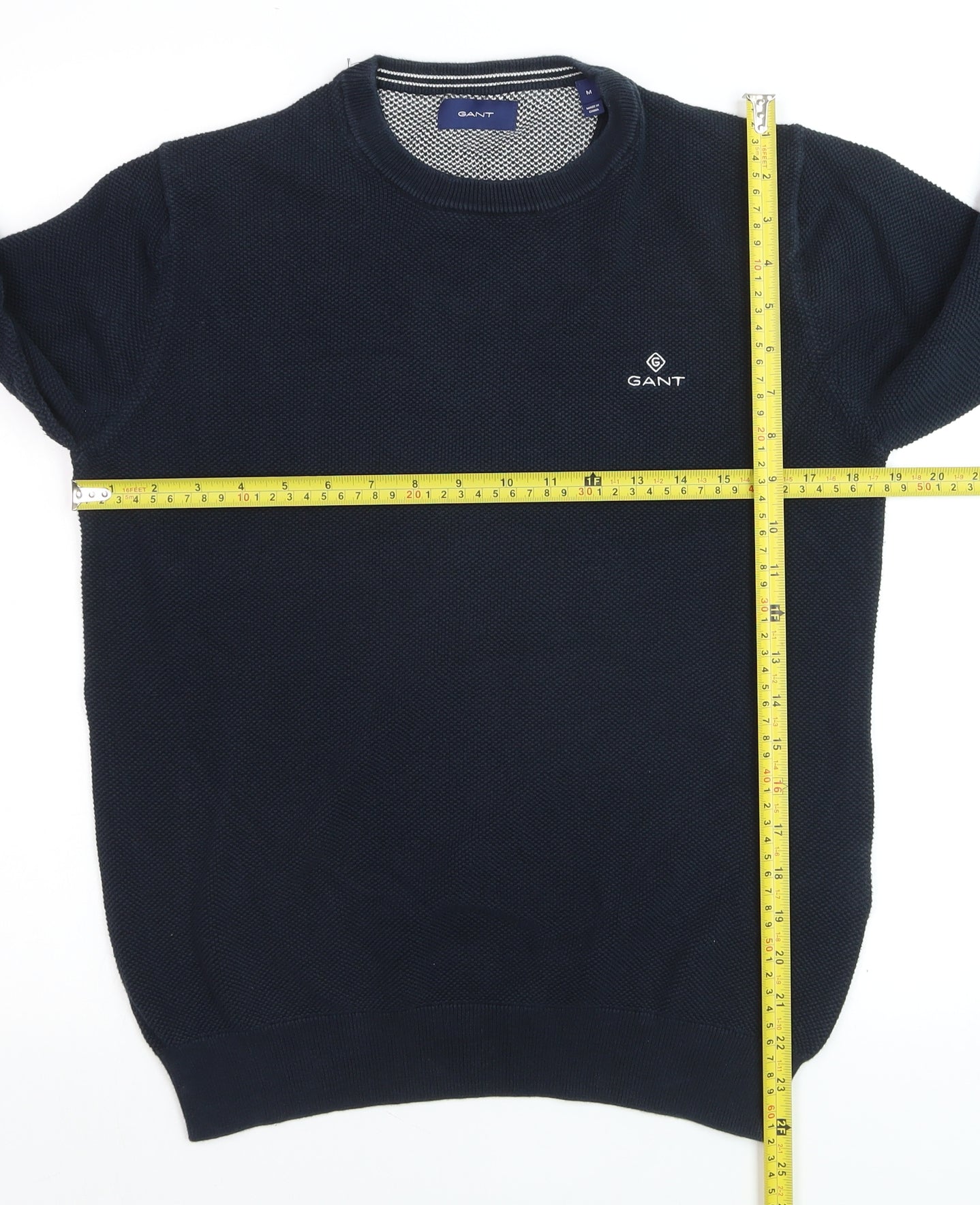 GANT Men's Blue Cotton Crew Neck Waffle Knit Jumper Size M
