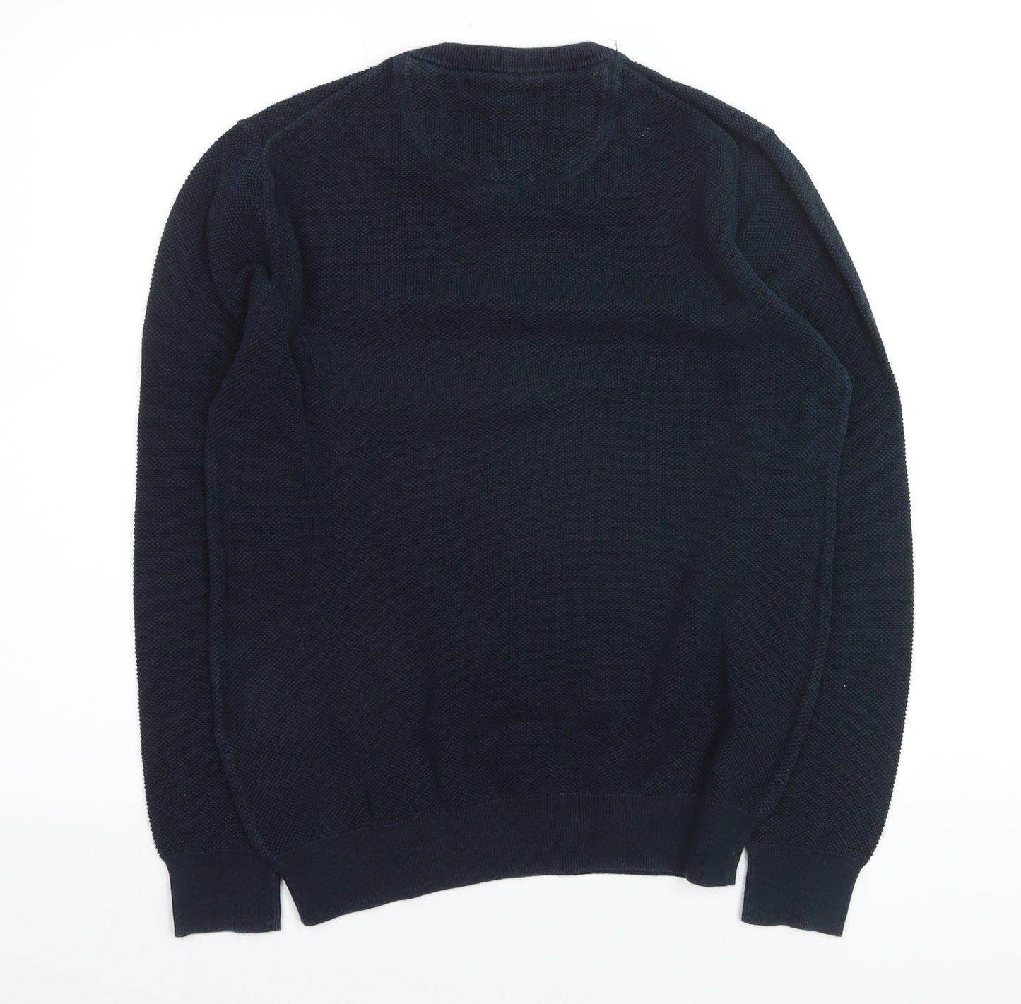 GANT Men's Blue Cotton Crew Neck Waffle Knit Jumper Size M