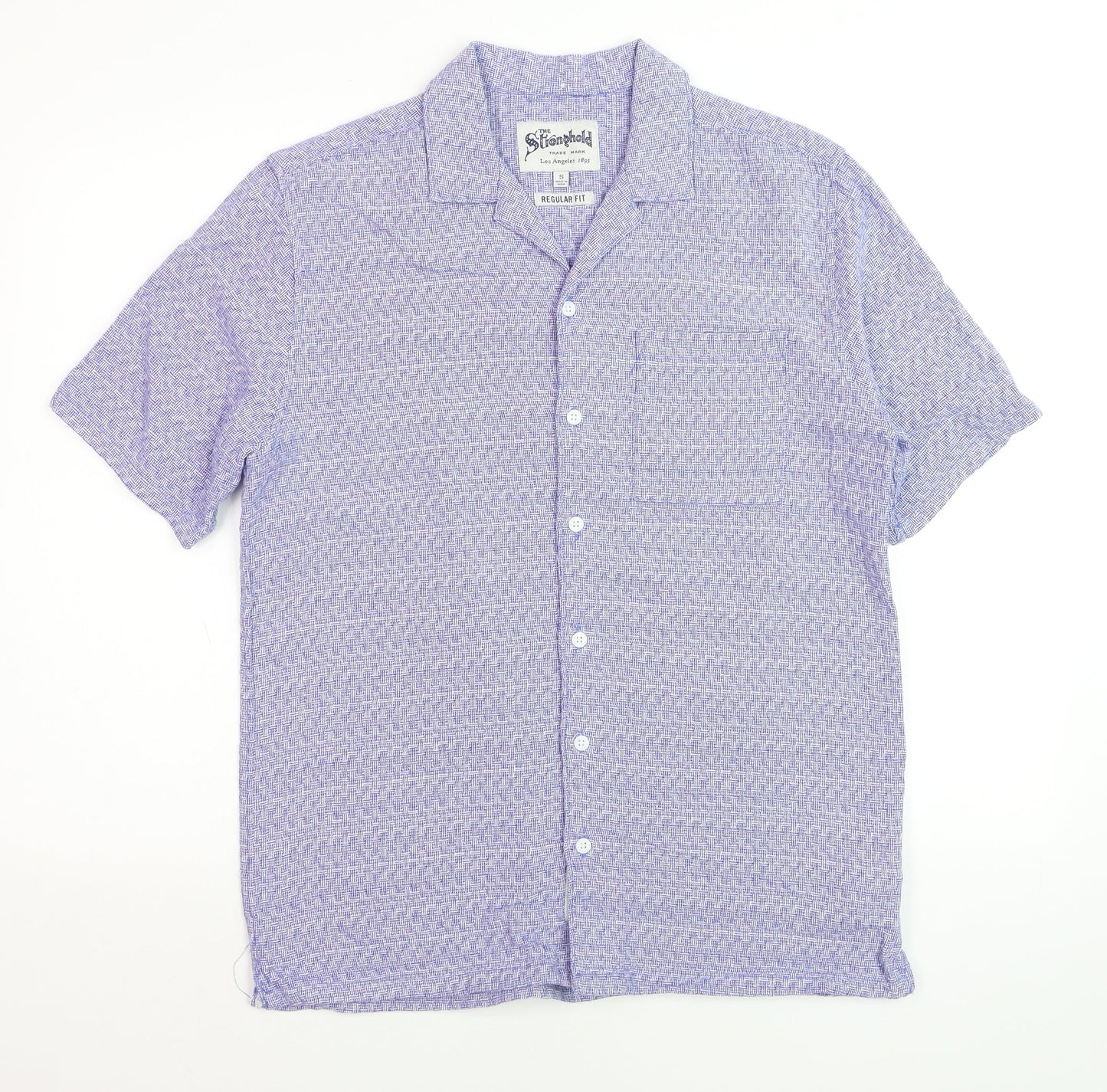 The Stronghold Men's Blue Geometric Regular Fit Cotton Short Sleeve Shirt - S