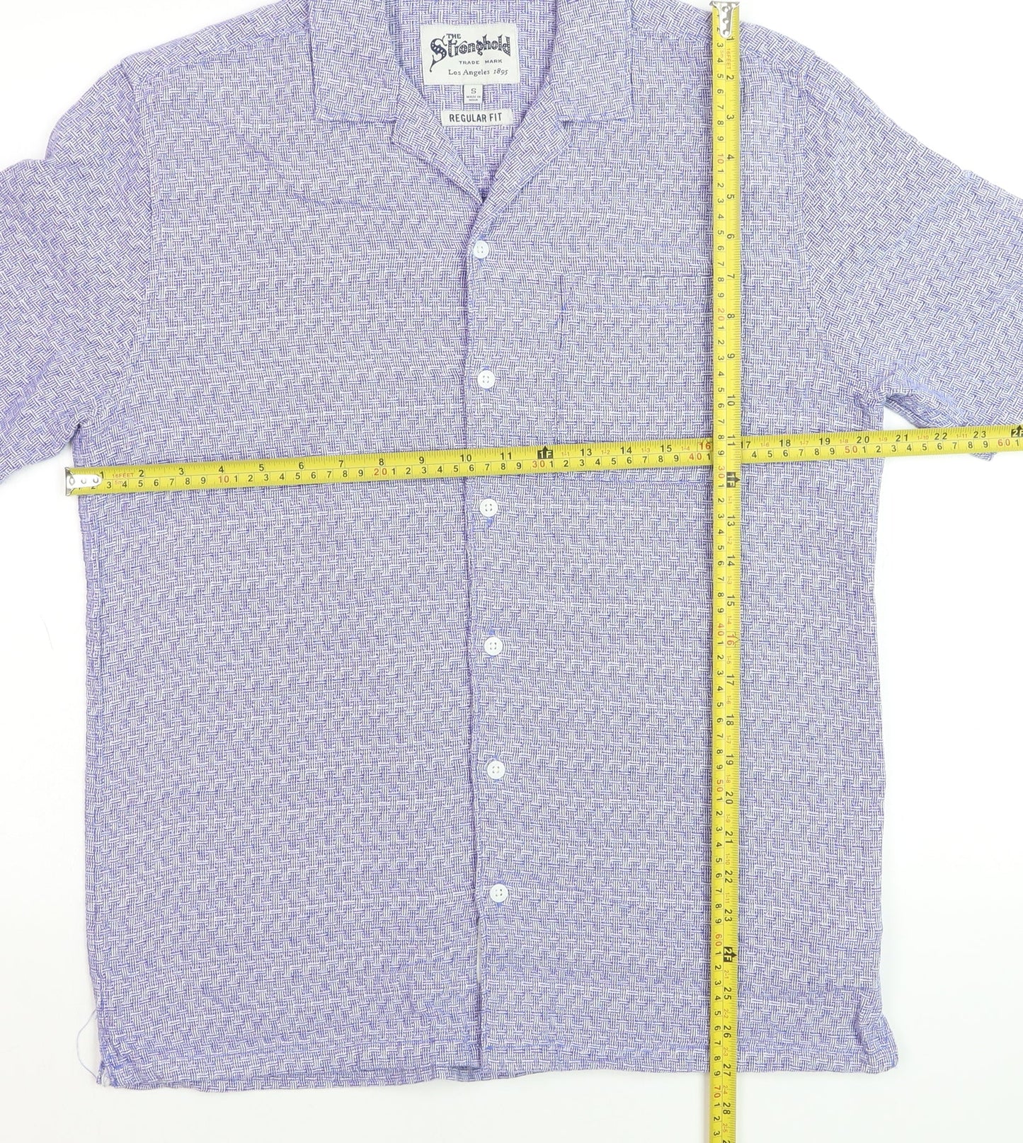The Stronghold Men's Blue Geometric Regular Fit Cotton Short Sleeve Shirt - S