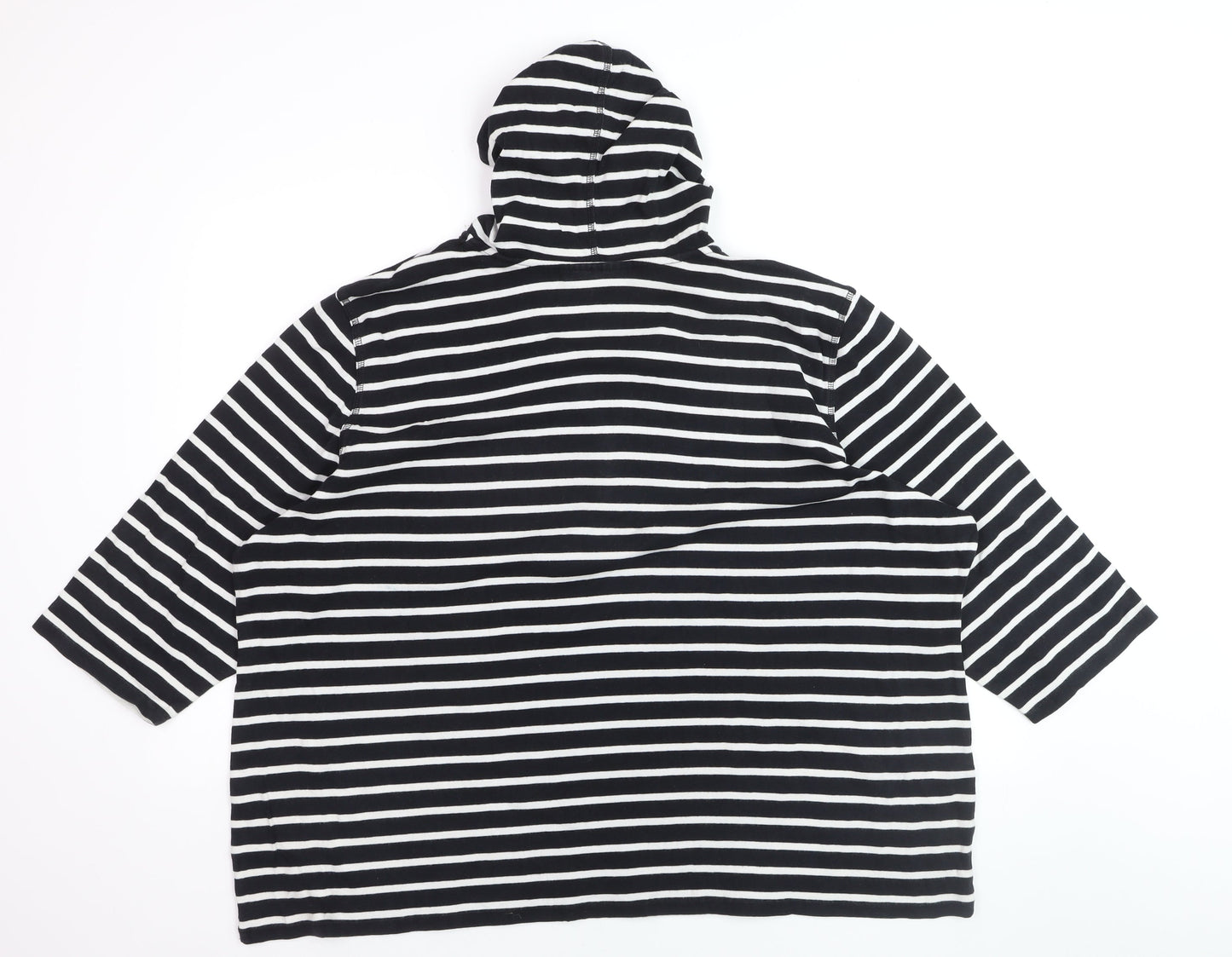 Karen Scott Women's Black Striped Hooded 3XL Cotton V-Neck Top