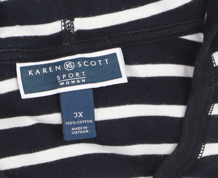 Karen Scott Women's Black Striped Hooded 3XL Cotton V-Neck Top