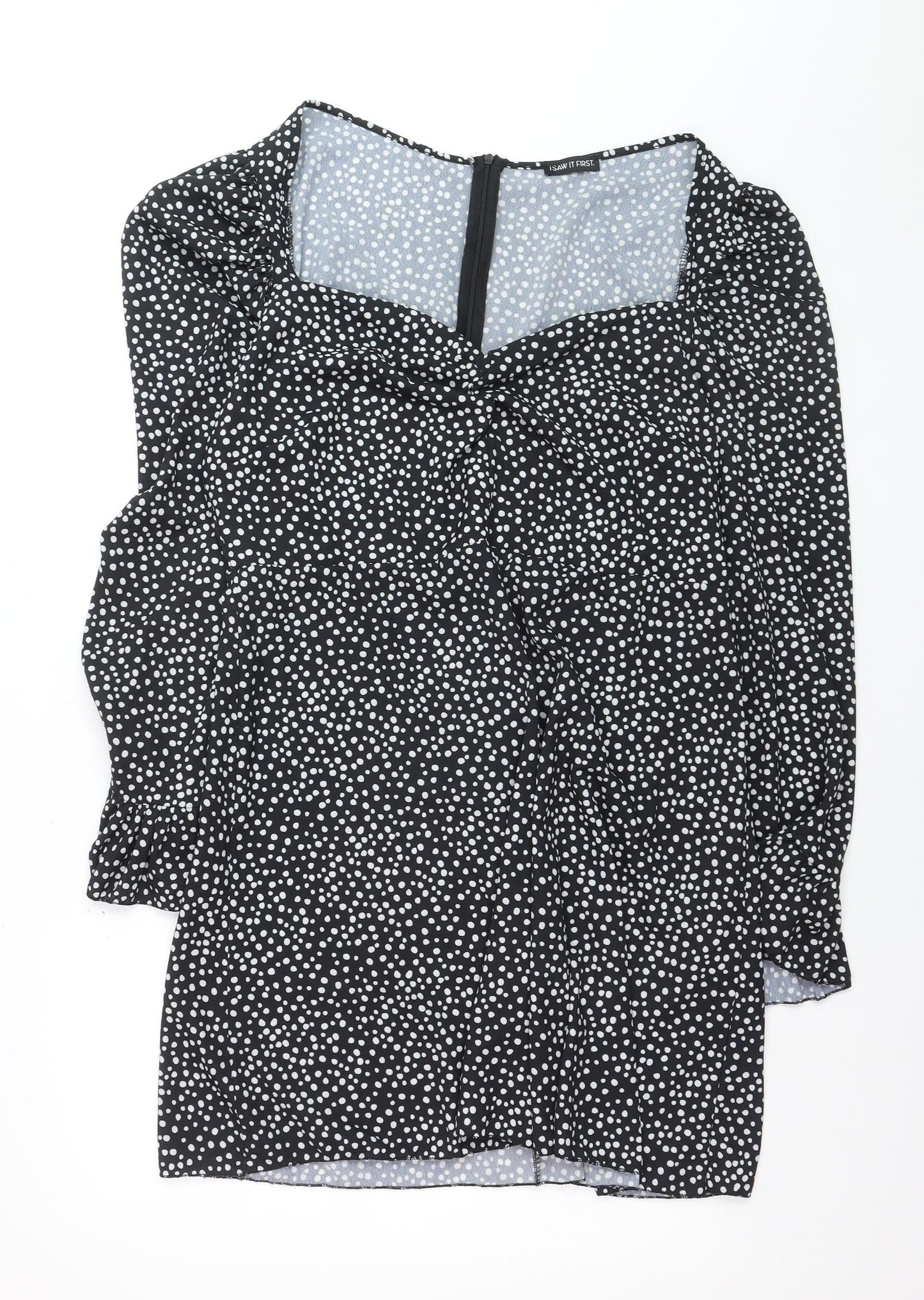 I Saw It First Womens Black Polka Dot Sweetheart Long Sleeve Blouse Size 18