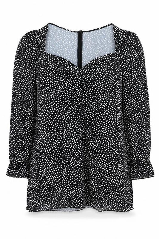 Front view of I Saw It First women’s black polka dot sweetheart long sleeve blouse, size UK 18