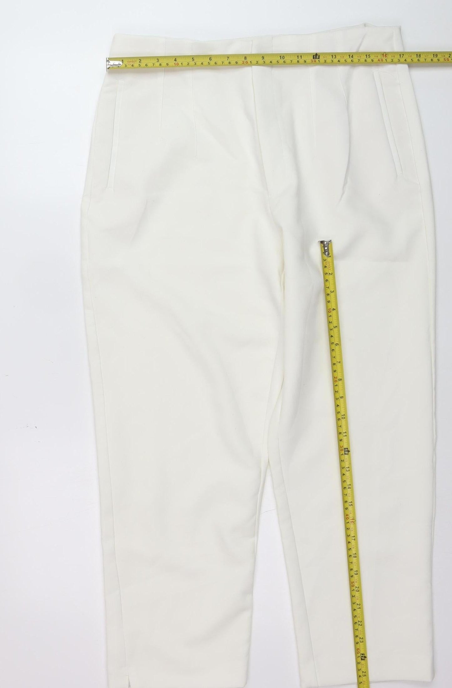Stradivarius Women White Slim Tapered Trousers Size 16