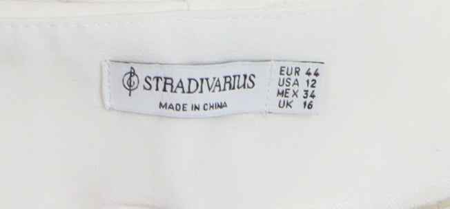 Stradivarius Women White Slim Tapered Trousers Size 16