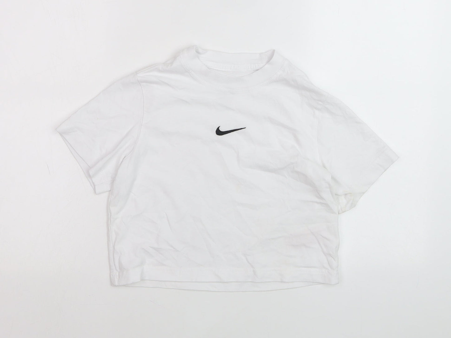 Nike Teens White Loose Fit Basic T-Shirt XS Cotton Crew Neck