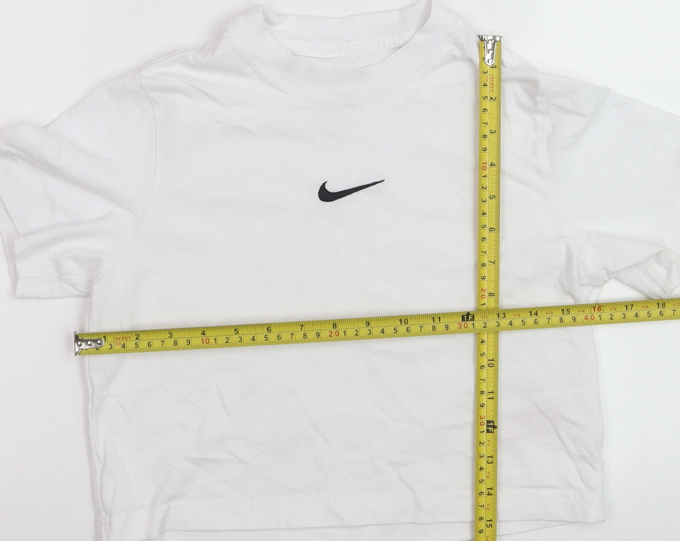 Nike Teens White Loose Fit Basic T-Shirt XS Cotton Crew Neck