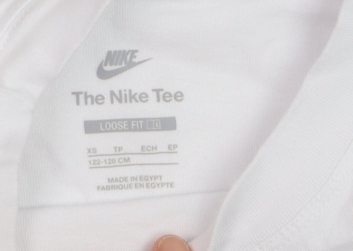 Nike Teens White Loose Fit Basic T-Shirt XS Cotton Crew Neck