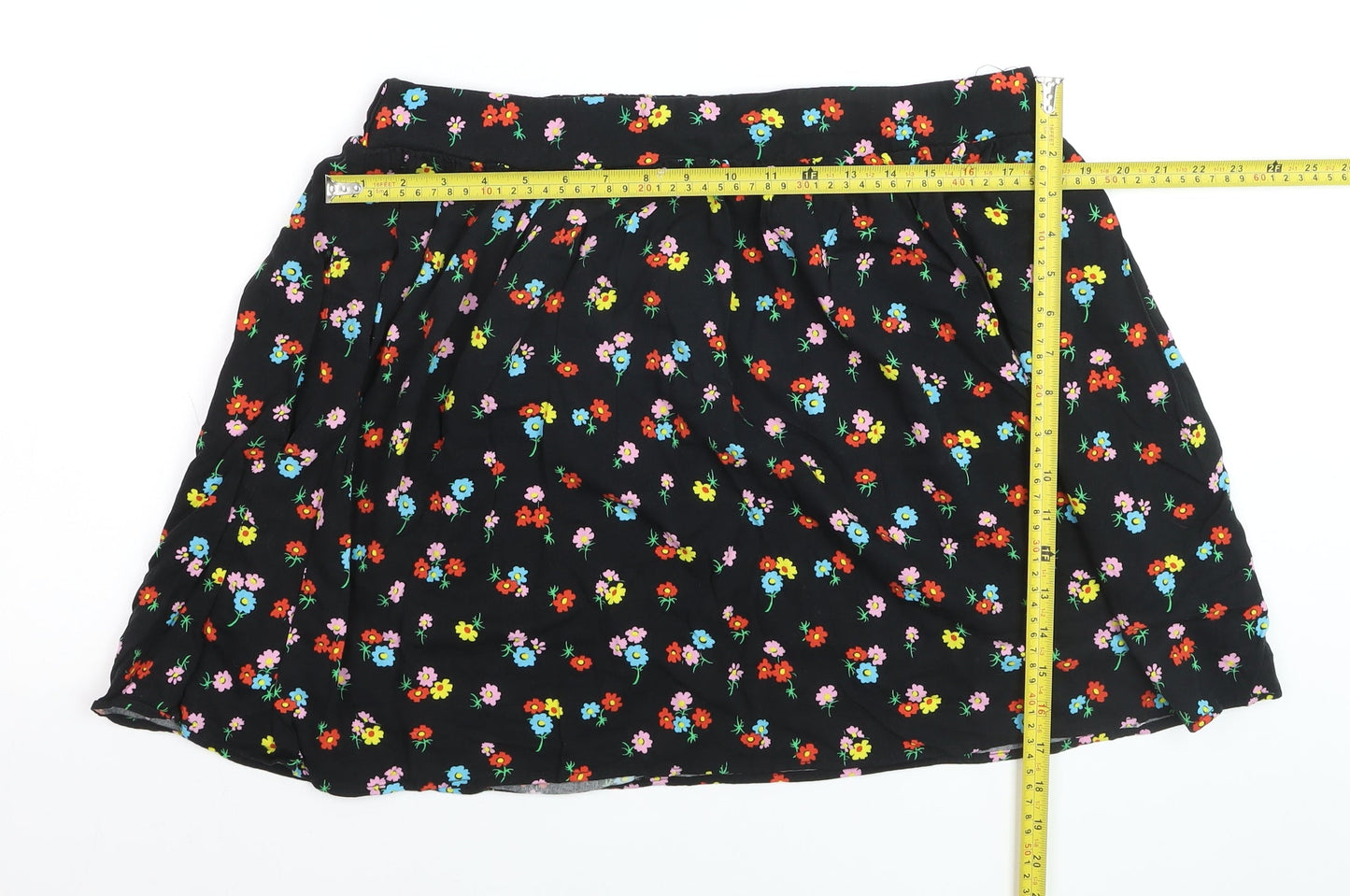 Dunnes Women Black Floral A-Line Short Skirt Size L