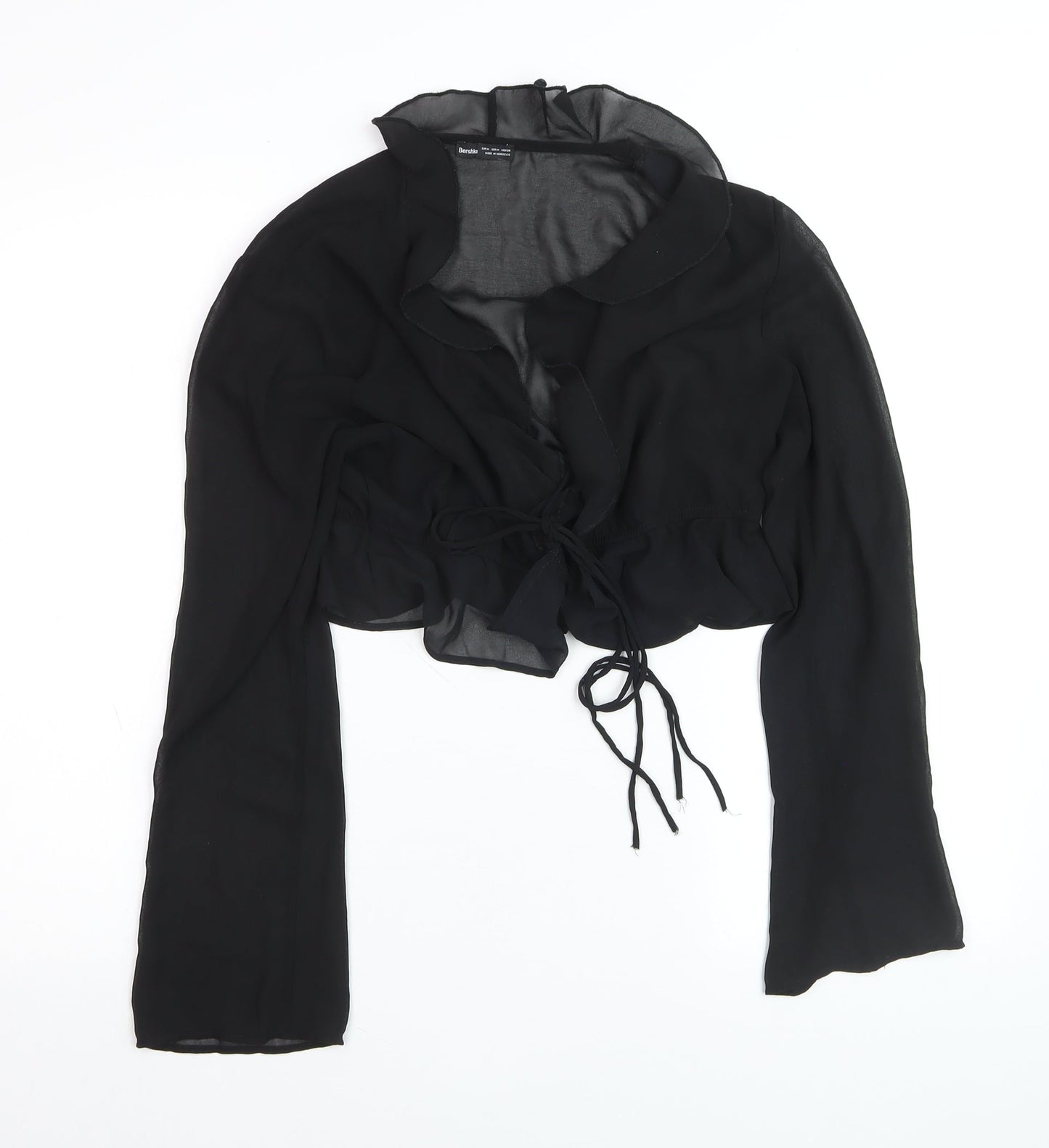 Bershka Women’s Black Chiffon Cropped Tie Blouse Size 12