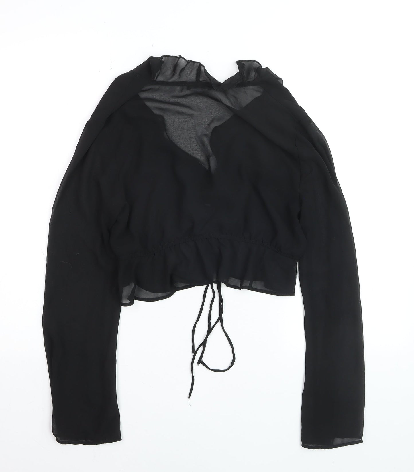Bershka Women’s Black Chiffon Cropped Tie Blouse Size 12