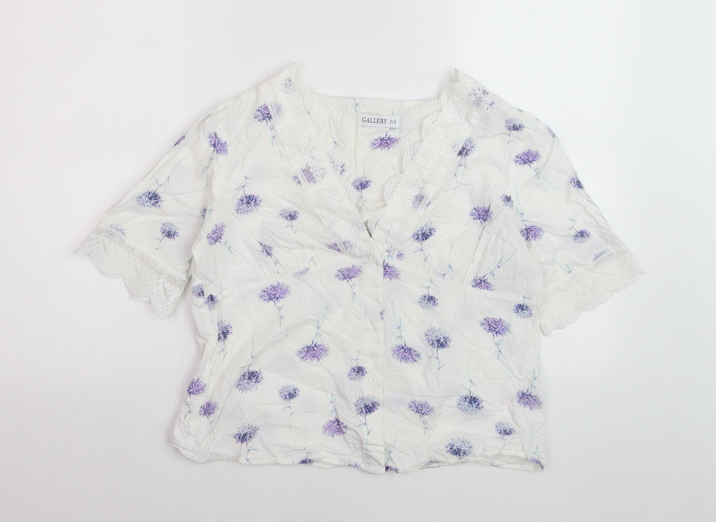 Gallery Women’s White Floral Lace Trim Blouse UK 10