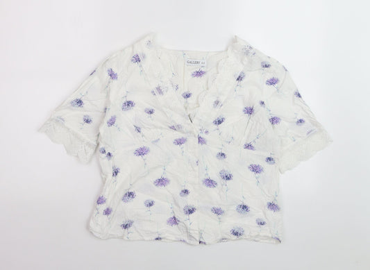 Gallery Women’s White Floral Lace Trim Blouse UK 10