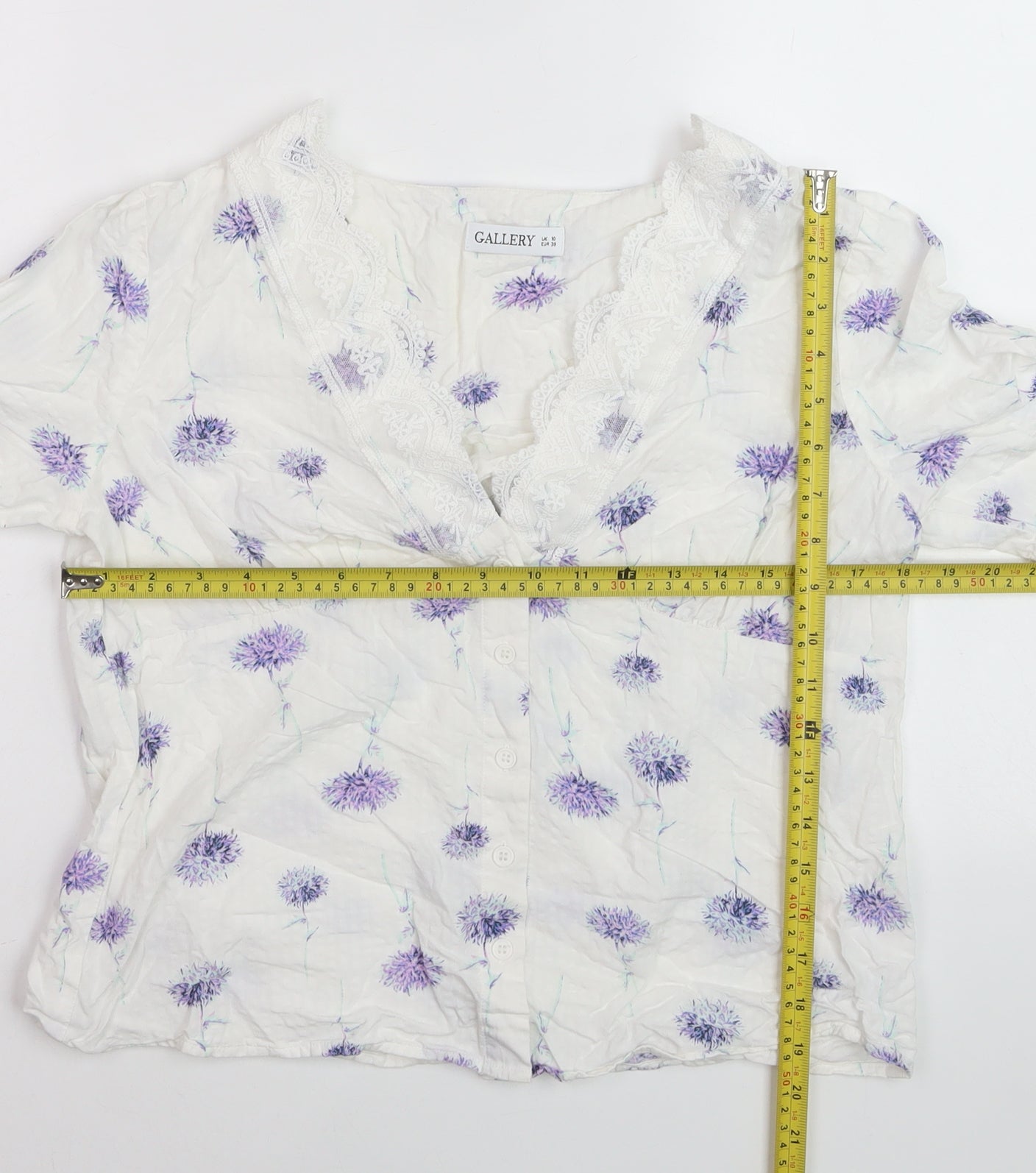 Gallery Women’s White Floral Lace Trim Blouse UK 10